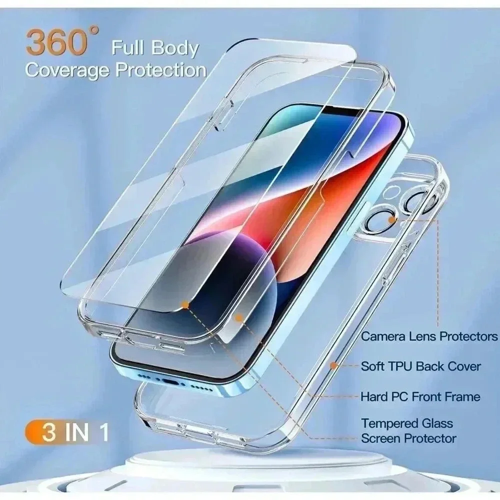 360° Case for iPhone 13/14 6.1” 2 Screen &‎ Lens Protectors Stick On Kickstand